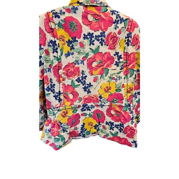 Investments II Jacket Pink Blue Multi Floral Collared Buttons Pockets Lined 22W# - Picture 2 of 7